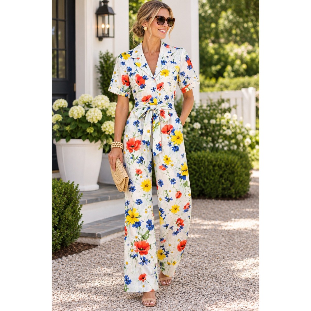 Pearl Lela Rose Tuckernuck Wildflower Floral Belted Jumpsuit (MSRP: $450) Size 4